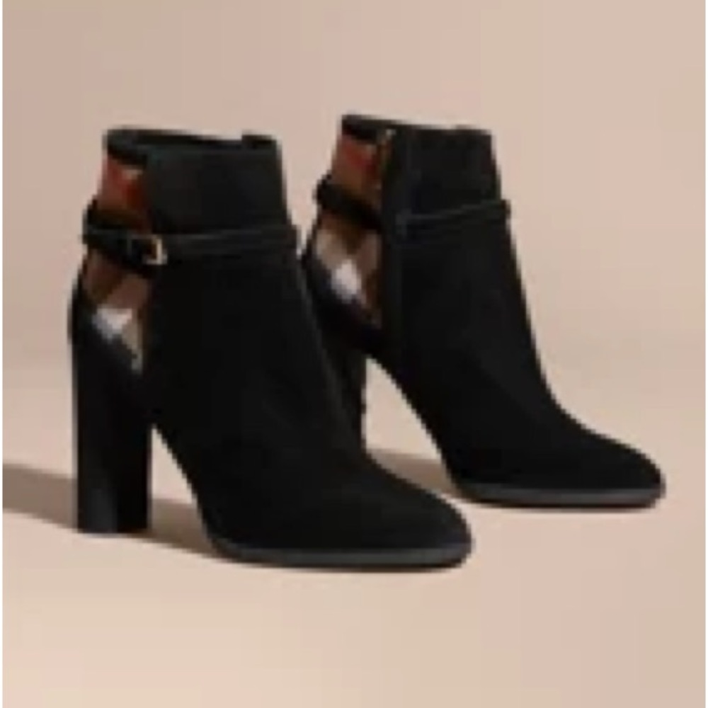 NIB Burberry HOUSE CHECK AND SUEDE ANKLE BOOTS 38